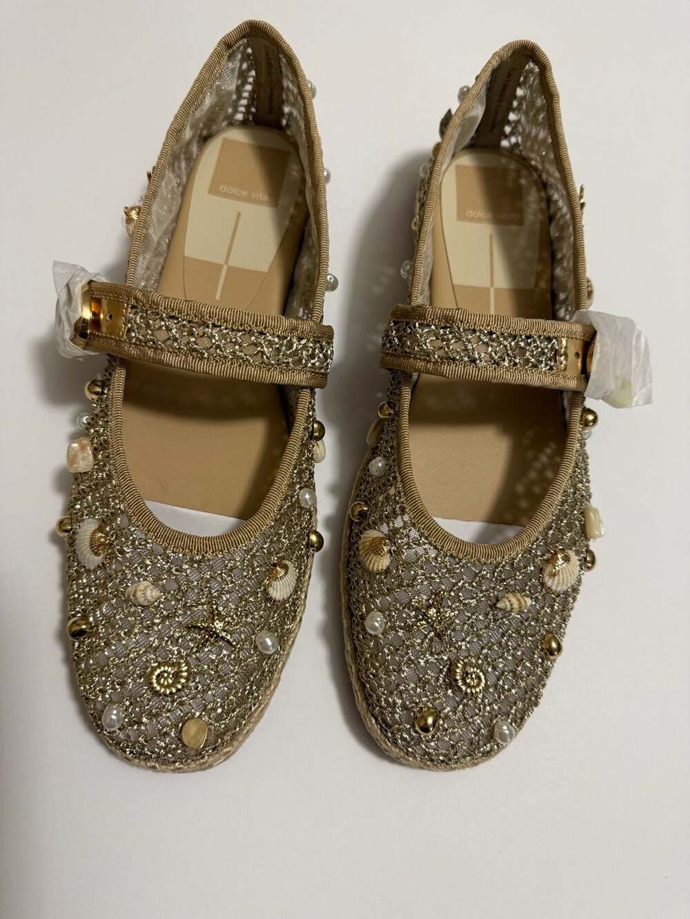 Dolce Vita Ralph Mary Jane Flats Gold Beaded Raffia